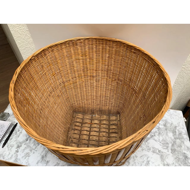Vintage Asian Bamboo Wood Extra Large Storage or Tree Basket For Sale - Image 4 of 7