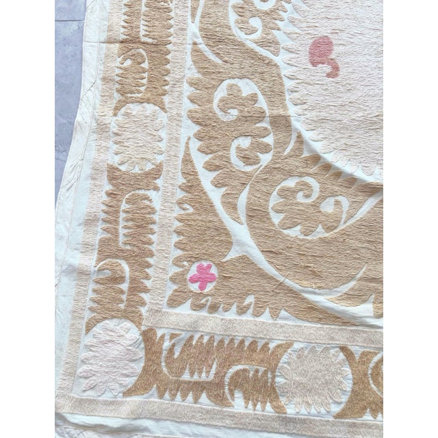 Mid-Century Modern Bohemian Suzani Tablecloth From Bukhara 4'8'' X 5'1'' For Sale - Image 3 of 9