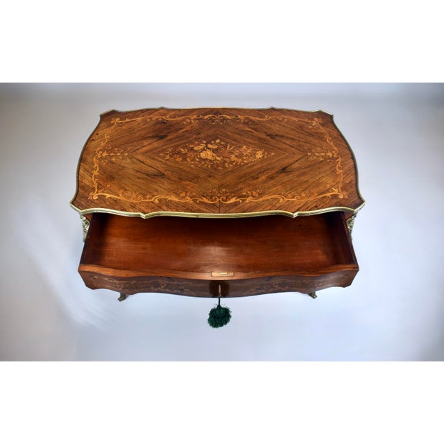Brass Early 20th Century French Louis XV Style Rosewood Marquetry Writing Table/Desk For Sale - Image 8 of 18