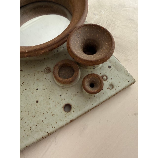 Brown Signed Studio Pottery Wall Mirror Hand Built Ceramic 10 Inch Vertical For Sale - Image 8 of 12