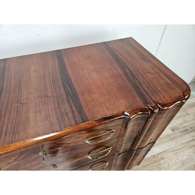 Art Deco Walnut Chest of Drawers with 4 Drawers and Brass Handles, 1940s For Sale - Image 6 of 18