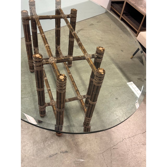 Late 20th Century McGuire Furniture Bamboo Rattan + Glass Dining Table, Vintage For Sale - Image 5 of 12