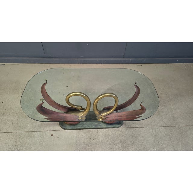 Hollywood Regency Vintage Brass Swan Coffee Table, 1970s For Sale - Image 3 of 10