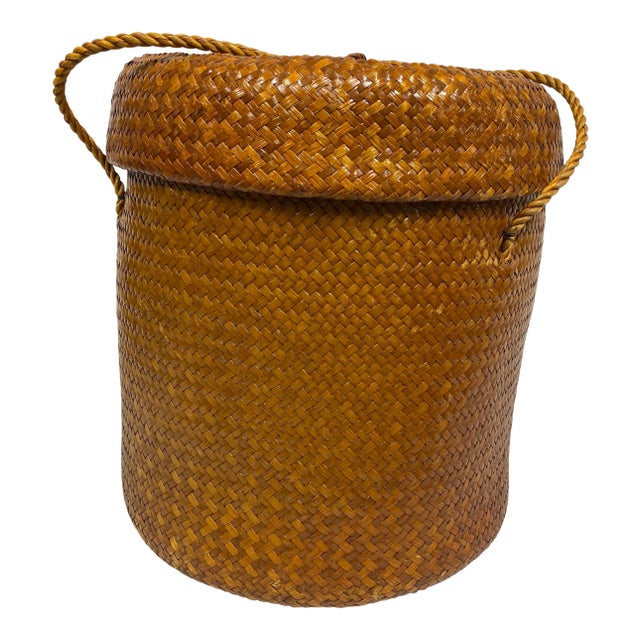 Vintage Herringbone Weave Basket For Sale