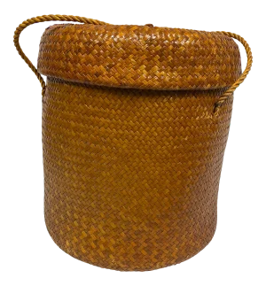 Vintage Herringbone Weave Basket