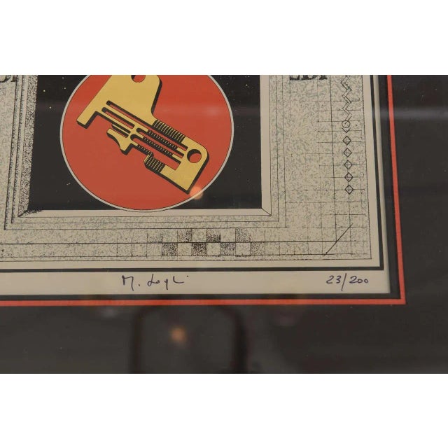 Wood Vintage Italian Mario Logli Futurist Fornasetti Style Celestial Work of Art Framed For Sale - Image 7 of 8