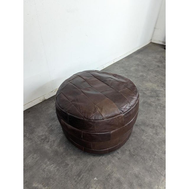 Brown Leather Patchwork Ottoman, 1970s For Sale - Image 4 of 6