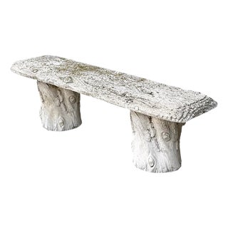 Vintage Faux Bois Concrete Garden Bench For Sale