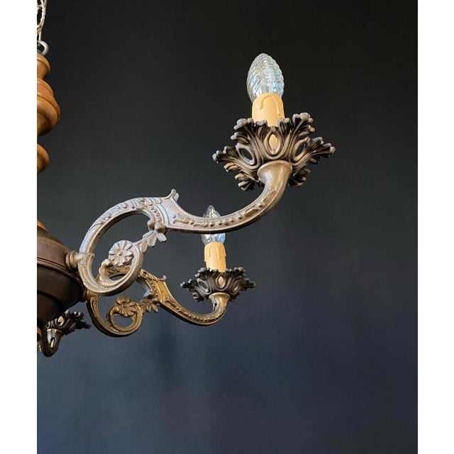 Brown Italian Chandelier in Wood and Brass, 1950s For Sale - Image 8 of 10