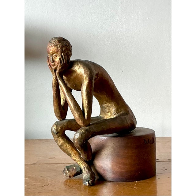 1950s Vintage Boho 1957 Signed Sculpture of Man For Sale - Image 5 of 8