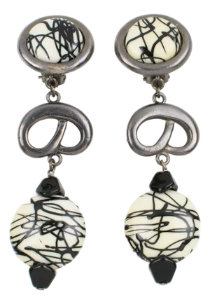 Paco Rabanne Black and White Resin and Metal Clip Earrings- Set of 2