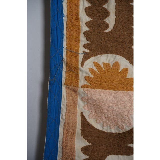 Boho Brown Suzani Throw, Hand Embroidered Tapestry, Neutral Orange Decor 7'5'' X 12'1'' For Sale - Image 10 of 13