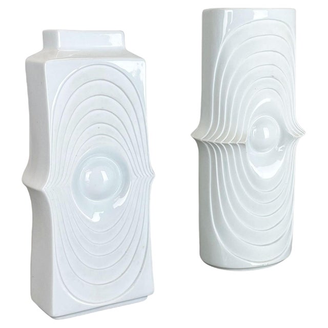 Op Art Porcelain Vases from Royal Bavaria KPM, Germany, 1970s, Set of 2 For Sale