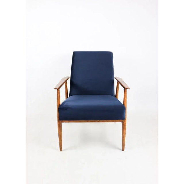 Vintage armchair Fox in blue from the 1970s, completely restored - new upholstery in beautiful velvet fabric. Wooden...