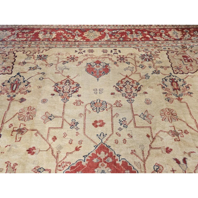 Antique Turkish Oushak Rug, Hand-Knotted Wool, Allover Geometric Pattern, Tan & Red, 14' X 15' For Sale - Image 12 of 18