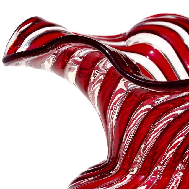 Priced Per Item (there are 2 vases available as shown). Beautiful vintage Murano hand blown ruby red and clear Italian art...
