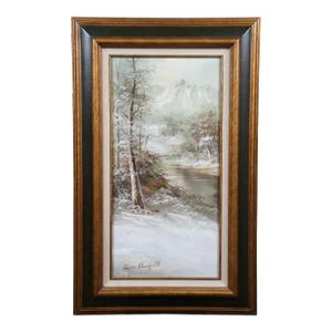 Adam Chappell Winter Forest Mountain River Landscape Oil Painting 32"