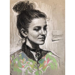 Ana by Natalia Fabia | Charcoal and colored pencil on paper portrait of a woman. For Sale