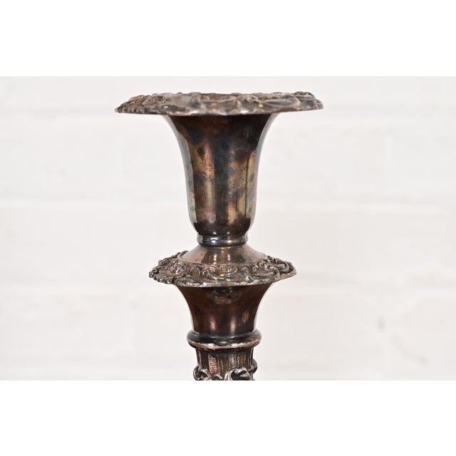 Metal Sheffield Victorian Ornate Silverplate Candlesticks, Pair For Sale - Image 7 of 13