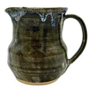 Vintage Studio Pottery Green Stoneware Pitcher Signed