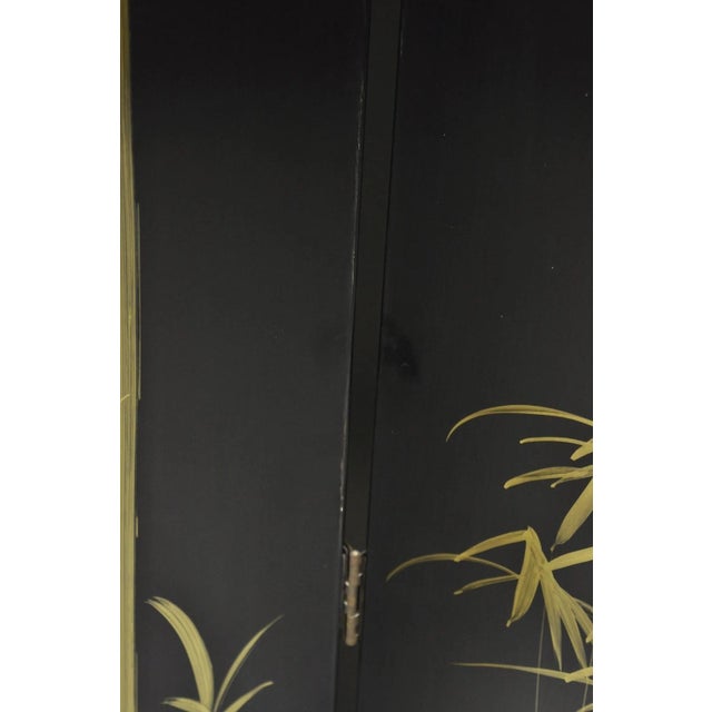 Decorator Chinoiserie Black Lacquer Oriental Painted 4 Panel Room Divider Screen For Sale - Image 12 of 16