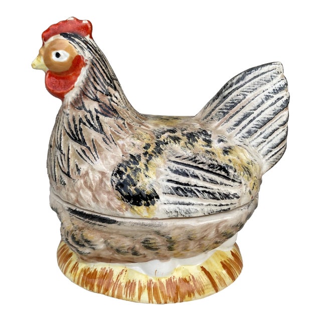 French Majolica Brown Hen Tureen Caugant For Sale