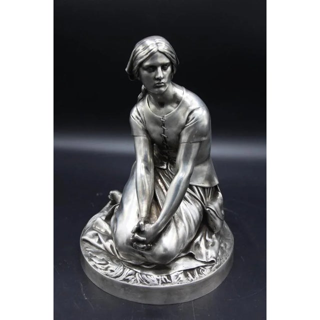 Chapu, Barbedienne Sculpture of Joan of Arc, 1800s, Bronze with Silver Patina For Sale - Image 9 of 9