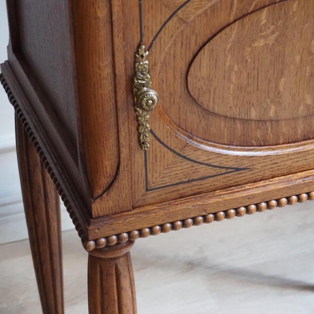 Antique Louis XVI Style Bedside Tables in Oak and Marble, 1920, Set of 2 For Sale - Image 9 of 17