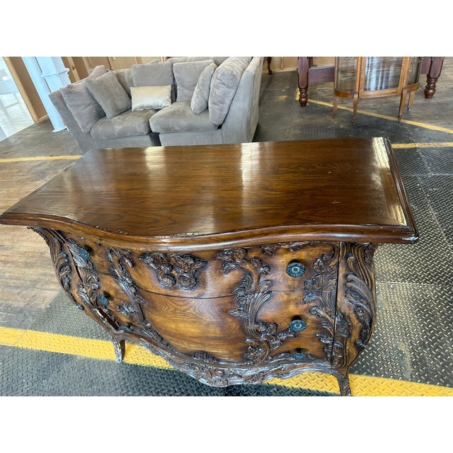 Antique Carved Bombe Chest – Ornate Rococo‑Style Dresser With Curved Front & Floral Relief For Sale - Image 12 of 12