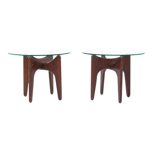 Adrian Pearsall Mid Century Walnut and Glass Side Tables - Pair For Sale
