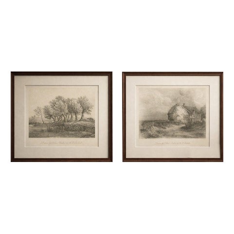 After D. Cox & C. Barber, English Cottage & Trees, 1811, Etchings, Set of 2 For Sale