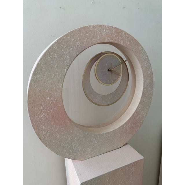 Vintage 1980s Postmodern Monumental Sculptural Floor Clock on Pedestal – Blush Faux Stone Finish, 64”h For Sale - Image 4 of 9