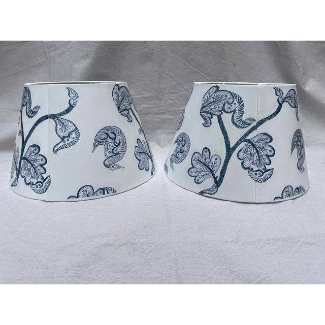 Albert Hadley Blue and White Decoupage Lamp Shades a Pair For Sale - Image 4 of 12