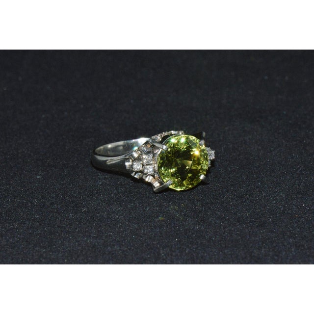 Late 20th Century Certified Natural 3.74cts vs Diamond Peridot Solid Platinum Dinner Cocktail Ring, Size 9 For Sale - Image 12 of 12