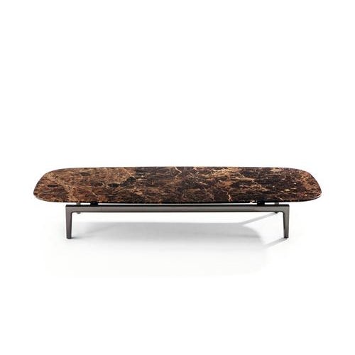 Volage ex-s coffee table in marble and aluminium base by philippe starck rounded contours a collection of luxurious low...