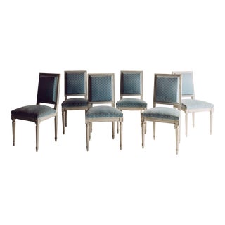Vintage French Louis XVI Style Dining Chairs in Scalamandre Velvet- Set of 6 For Sale