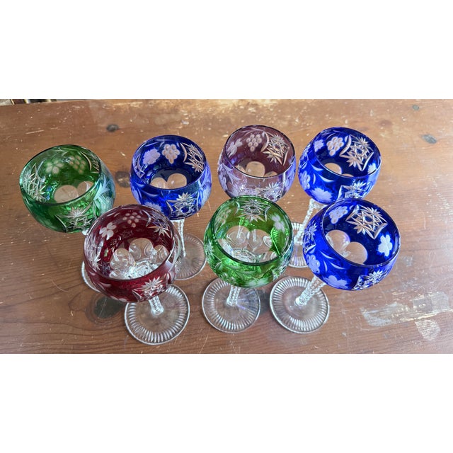 Vintage Bohemian Cut to Clear Lead Crystal Wine Glasses, Set of Seven, Circa 1950s–1960s For Sale - Image 13 of 18