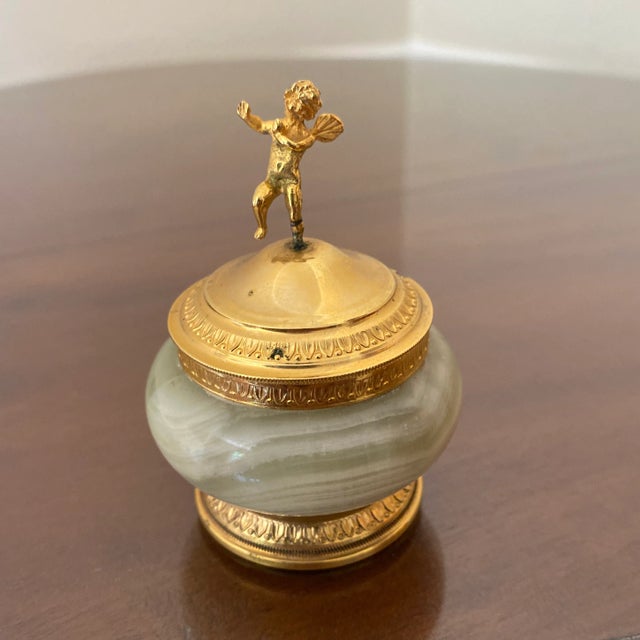 Antique Italian Salt Cellar With Brass Rim & Base For Sale - Image 4 of 7