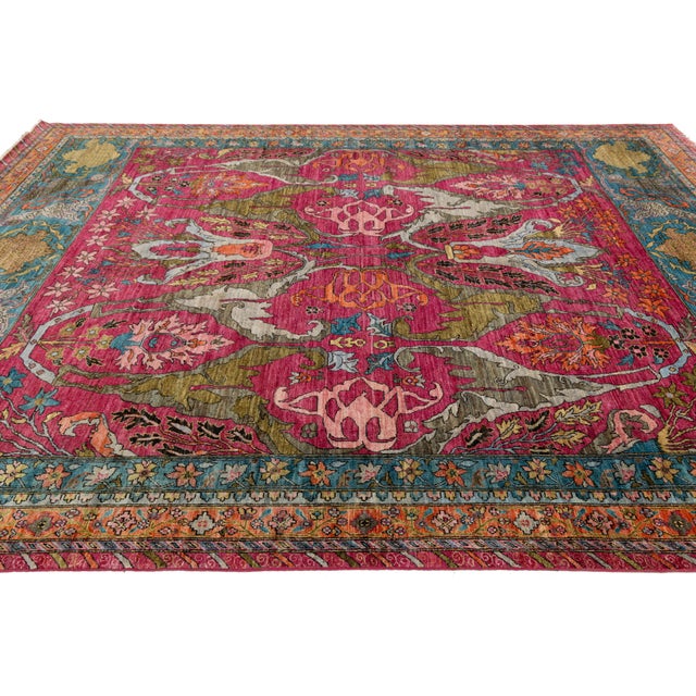 Textile Modern Bidjar-Style Wool Rug Hand-Knotted in Pink With Persian-Inspired Design For Sale - Image 7 of 10