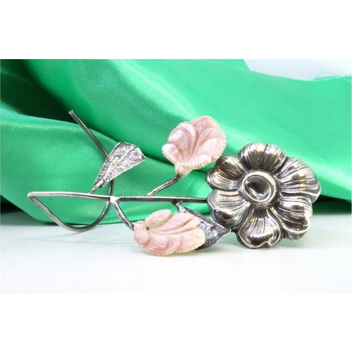 Silver Flower with Reliefs and Ceramic Applications For Sale - Image 3 of 7