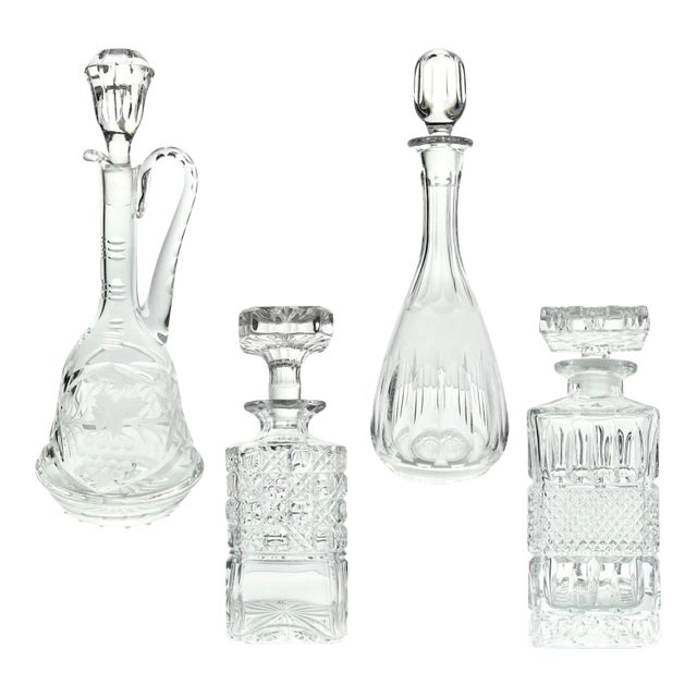 1970s Vintage Set of 4 Wine Spirits Liquor Crystal Decanter Set For Sale