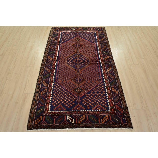 Farmhouse Zanjan Rug 4'5'' X 7'5'' Red Wool Vintage Tribal Hand-Knotted Oriental Carpet For Sale - Image 3 of 12