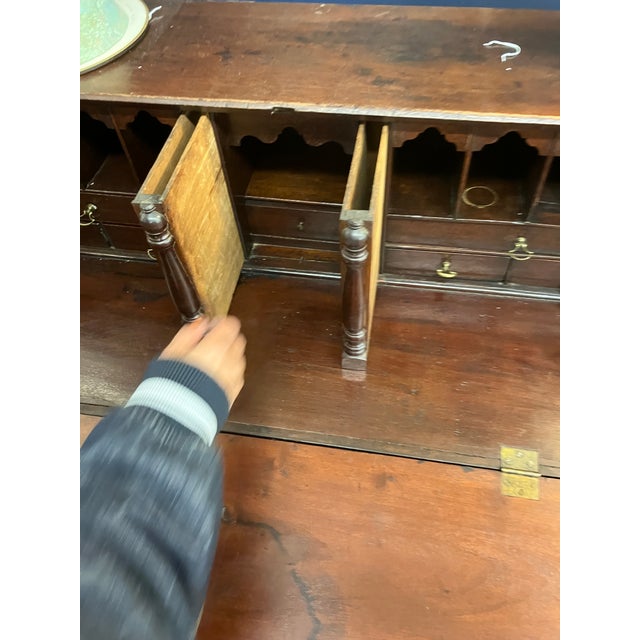 Brown Antique Solid Mahogany Secretary Desk With Brass Hardware, Signed Plymouth Ma (Massachusetts) For Sale - Image 8 of 10