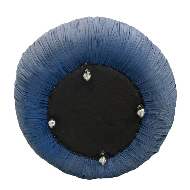 Blue Pair Soufflé Pouf Suede Oversized Springer Style Ottoman on Wheels For Sale - Image 8 of 10