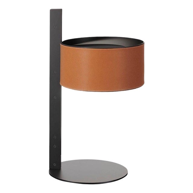 Metal and Leather Table Lamp by Victor Vasilev for Oluce For Sale