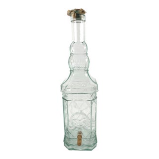 Antique French Mold-Blown Glass Liquor Fountain With Wooden Spigot, Circa 1900 For Sale