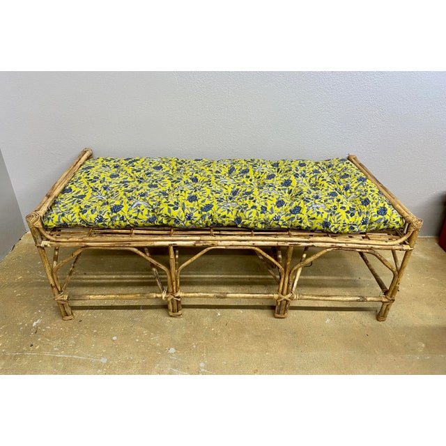 Late 20th Century Rattan and Bamboo Bench Daybed W/Cushion For Sale - Image 5 of 8