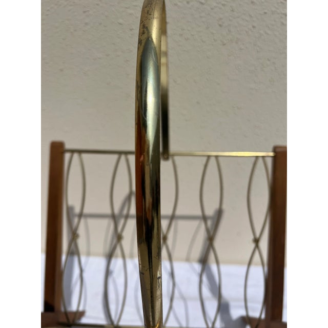 1960s Mid Century Brass and Wood Magazine Rack For Sale - Image 4 of 13