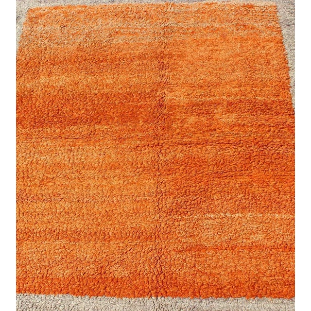 Squared Size Vintage Tulu With Minimalist Design Rug in Solid Orange and Taupe For Sale In Atlanta - Image 6 of 12