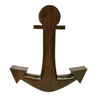 1990 Nautical Brown Wooden Anchor Sculpture For Sale